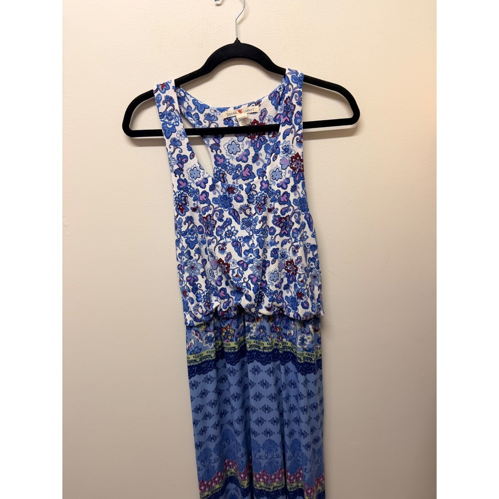 Derek Heart Blue Floral Boho Racerback Blouson Maxi Dress Large - Picture 5 of 5